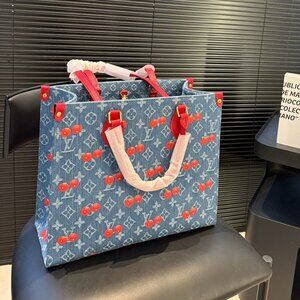 Louis Vuitton Denim Cherry Print Tote Bag